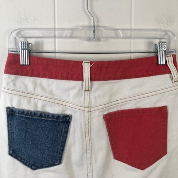 PacSun Womens Denim Skirt Color Block Distressed with Pockets Size 25 - Picture 7 of 13